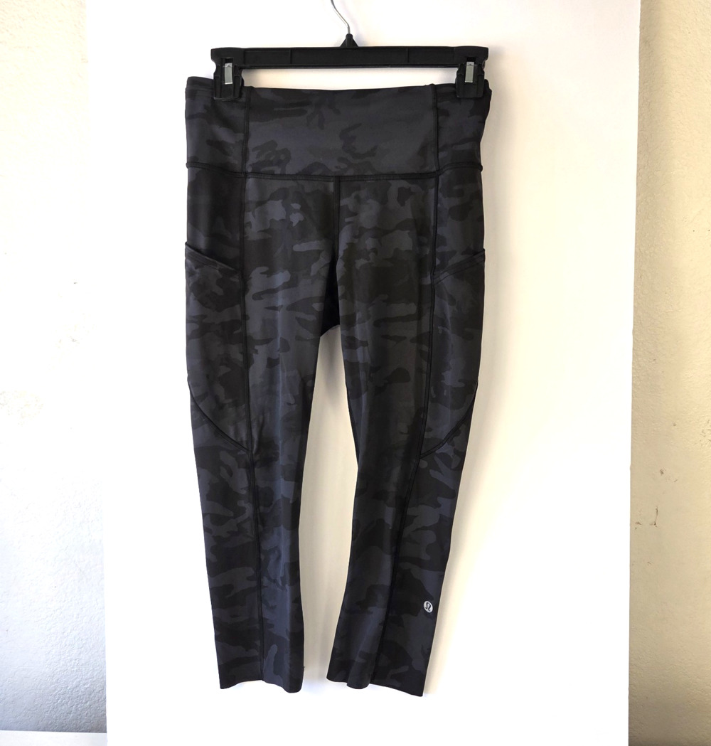 Lululemon Fast and Free Crop II 19" Leggings Camo Multi Gray Size 6 W/Pockets